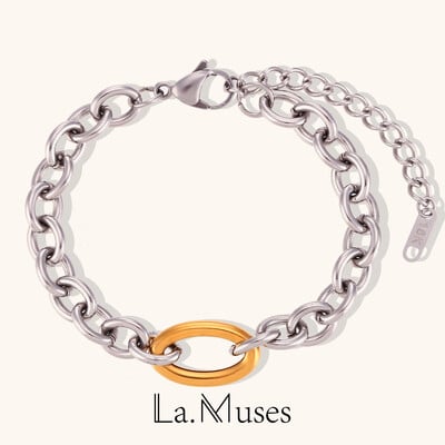 La.Muses Cool О-верига с дебели 8 мм шевове и катарама с кламер Дамска гривна Титаниево бижу от неръждаема стомана за подарък за жени