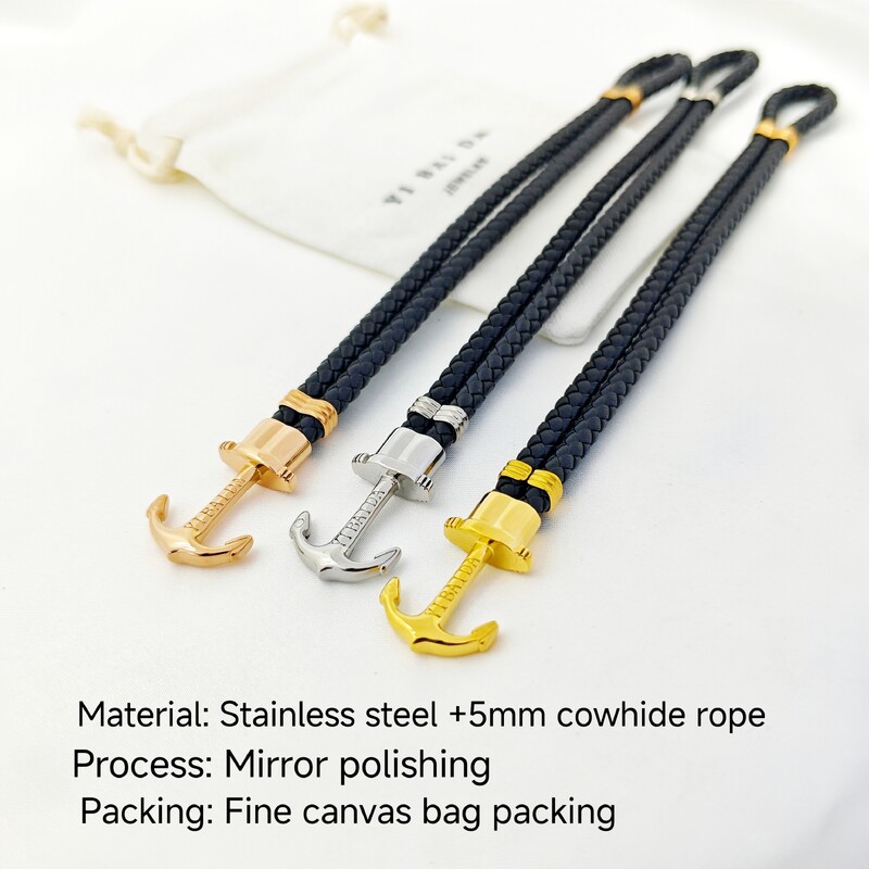 Kiváló minőségű rozsdamentes acél női horgony karkötő Navy stílusú divat egyéniség minden hozzáillő bőr kötél pár kiegészítők