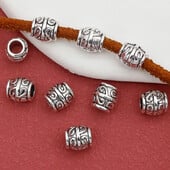 20 ks/lot Retro tibetské strieborné vzorované vedrové korálky 7,5x7 mm s veľkým otvorom, korálky na náramky, vlasy/brady, DIY šperky