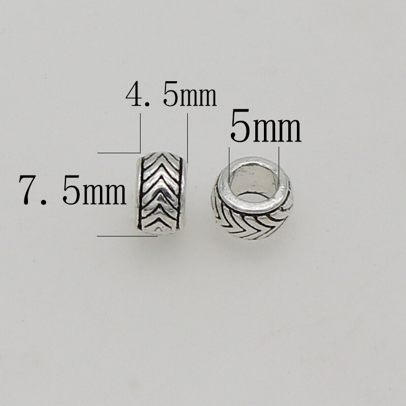 20db/tétel Klasszikus hullámmintás nagy lyukú laza gyöngyök 7,5 mm-es kézzel készített dekoráció fonott szakáll/paróka távtartó gyöngyök barkács ékszerkészítés