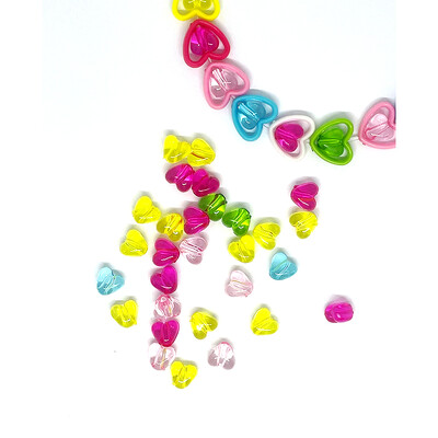 50 vnt spalvingi tuščiaviduriai meilės karoliukai akrilo širdelė 15 mm skaidrūs rankų darbo papuošalai, tiesi skylė „pasidaryk pats“ priedams