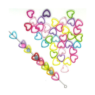 50 vnt spalvingi tuščiaviduriai meilės karoliukai akrilo širdelė 15 mm skaidrūs rankų darbo papuošalai, tiesi skylė „pasidaryk pats“ priedams