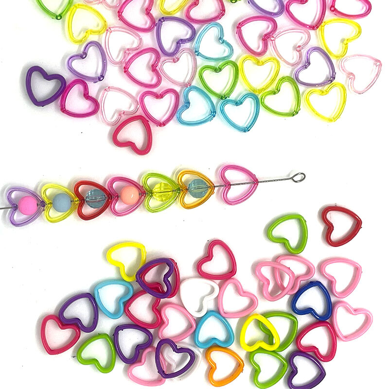 50 vnt spalvingi tuščiaviduriai meilės karoliukai akrilo širdelė 15 mm skaidrūs rankų darbo papuošalai, tiesi skylė „pasidaryk pats“ priedams