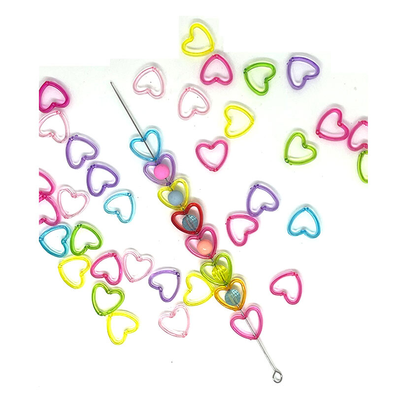 50 vnt spalvingi tuščiaviduriai meilės karoliukai akrilo širdelė 15 mm skaidrūs rankų darbo papuošalai, tiesi skylė „pasidaryk pats“ priedams