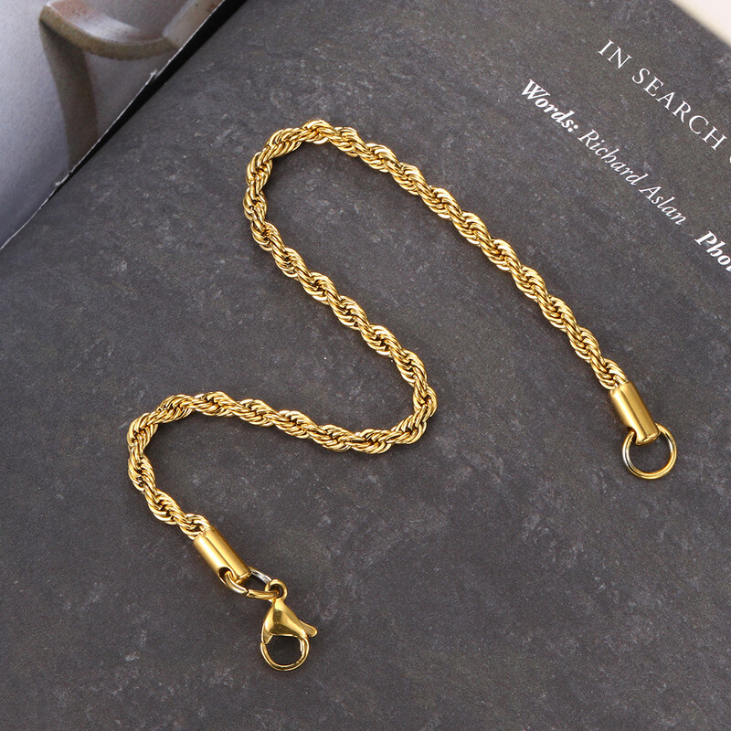 Náramok z nehrdzavejúcej ocele, lano, retiazka, dámsky náramok, zlatá farba, minimalistický 3 mm 4 mm, ručné doplnky, trendy hippie šperky, dámske C048