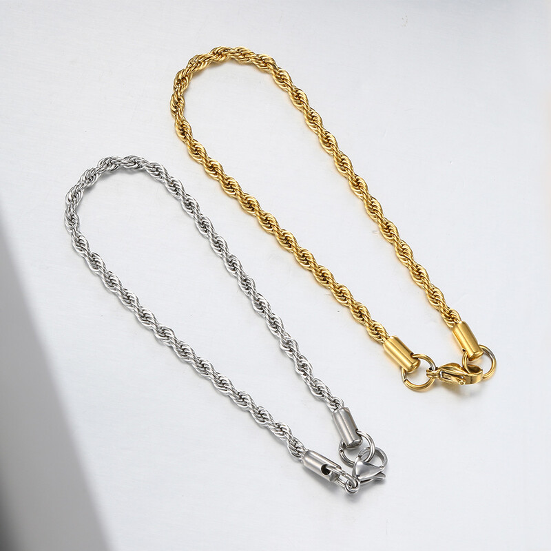 Náramok z nehrdzavejúcej ocele, lano, retiazka, dámsky náramok, zlatá farba, minimalistický 3 mm 4 mm, ručné doplnky, trendy hippie šperky, dámske C048