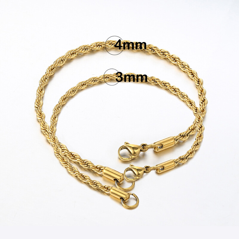 Náramok z nehrdzavejúcej ocele, lano, retiazka, dámsky náramok, zlatá farba, minimalistický 3 mm 4 mm, ručné doplnky, trendy hippie šperky, dámske C048