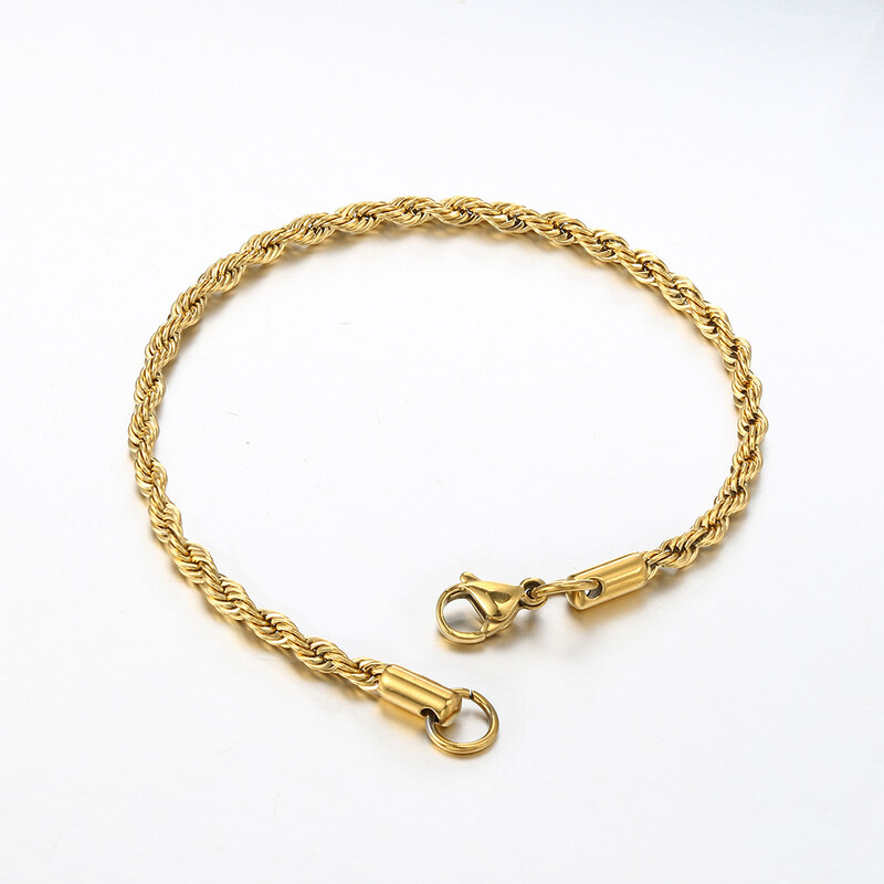 Náramok z nehrdzavejúcej ocele, lano, retiazka, dámsky náramok, zlatá farba, minimalistický 3 mm 4 mm, ručné doplnky, trendy hippie šperky, dámske C048