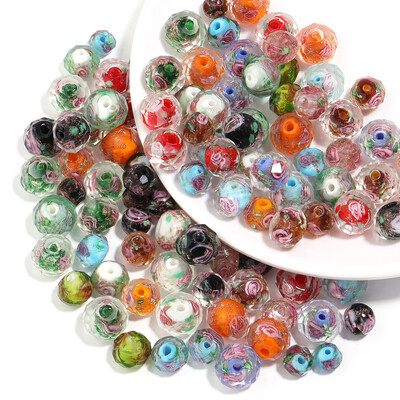 10gab 8/10/12mm Lampwork Abacus krelles Krāsu Ziedi Stikla Facted Pērlītes priekš DIY Rokassprādzes Auskari Juvelierizstrādājumu izgatavošanas Piederumi