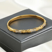 Βραχιόλι RAKOL Απλό Χρυσό Χρώμα Μπαμπού από Τιτάνιο Χάλυβας O σε σχήμα O Μικροστρωμένο Βραχιόλι Ζιργκόν για Γυναικεία Καθημερινά Μόδα Κοσμήματα