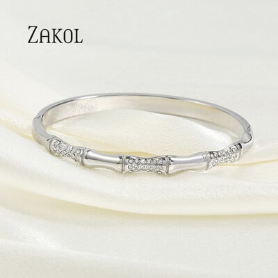 Βραχιόλι RAKOL Απλό Χρυσό Χρώμα Μπαμπού από Τιτάνιο Χάλυβας O σε σχήμα O Μικροστρωμένο Βραχιόλι Ζιργκόν για Γυναικεία Καθημερινά Μόδα Κοσμήματα