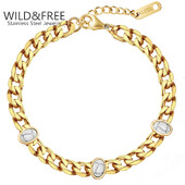 Νέα επιχρυσωμένα βραχιόλια κουβανικής αλυσίδας για γυναίκες από ανοξείδωτο χάλυβα φυσική πέτρα Βραχιόλια με αλυσίδα με χοντρό κρίκο Κολιέ με κολάρο