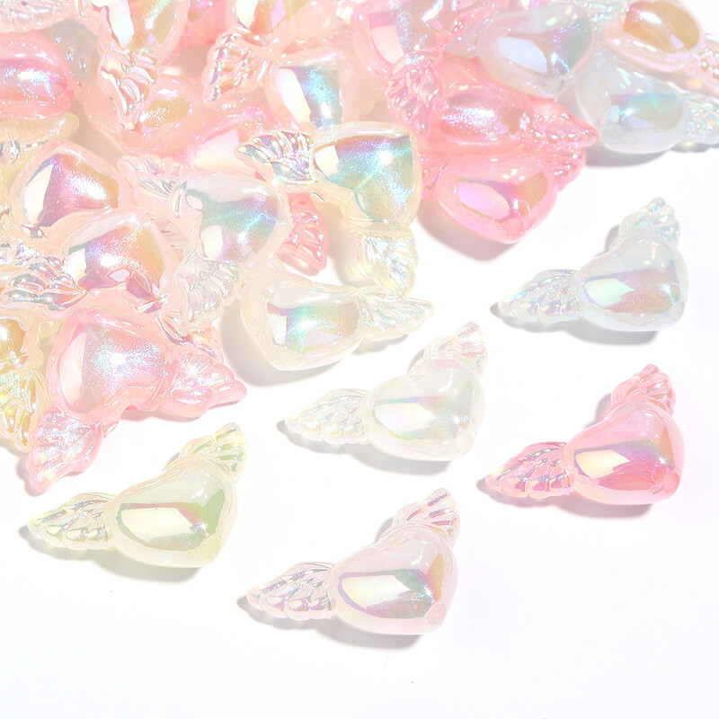 10 buc/lot, placat cu culoare acrilic, aripă, margele în formă de inimă, farmece drăguțe libere pentru colier, brățară, accesorii de bijuterii DIY