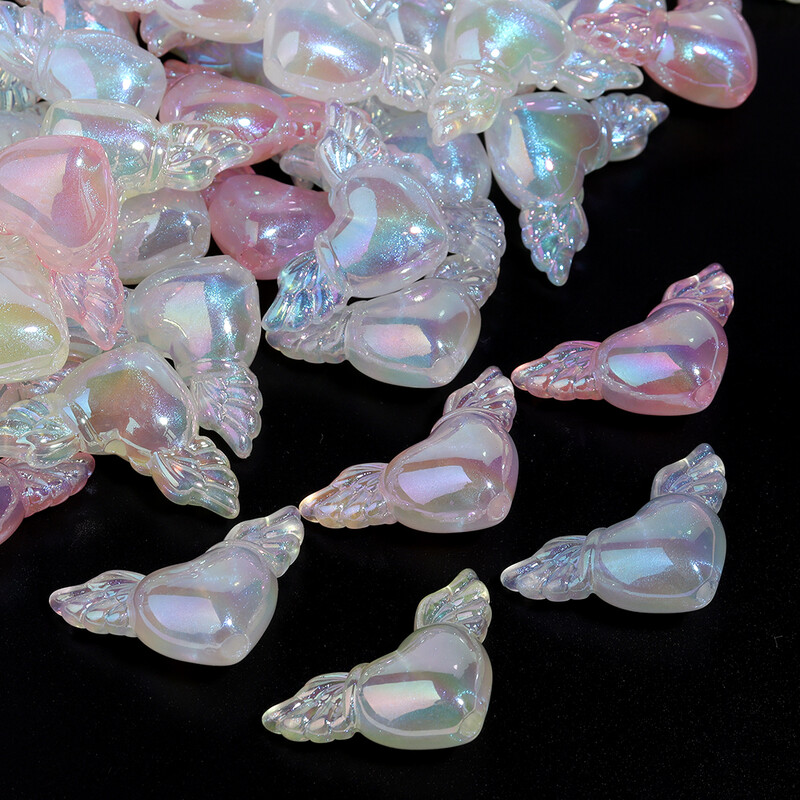 10 buc/lot, placat cu culoare acrilic, aripă, margele în formă de inimă, farmece drăguțe libere pentru colier, brățară, accesorii de bijuterii DIY