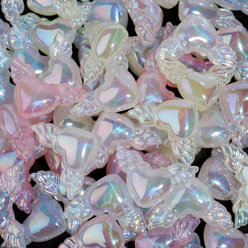 10 buc/lot, placat cu culoare acrilic, aripă, margele în formă de inimă, farmece drăguțe libere pentru colier, brățară, accesorii de bijuterii DIY