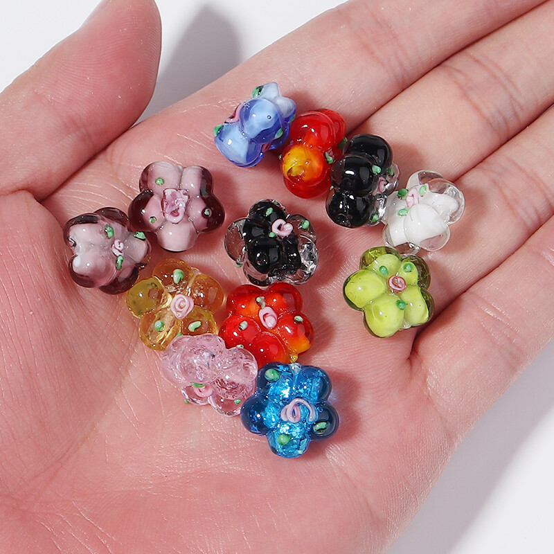 10 kom/lot Višebojne staklene perle Proziran cvijet Labava glazura privjesci za izradu nakita DIY narukvice Lampwork pribor