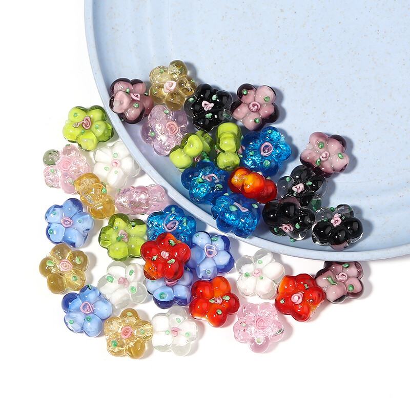 10 kom/lot Višebojne staklene perle Proziran cvijet Labava glazura privjesci za izradu nakita DIY narukvice Lampwork pribor