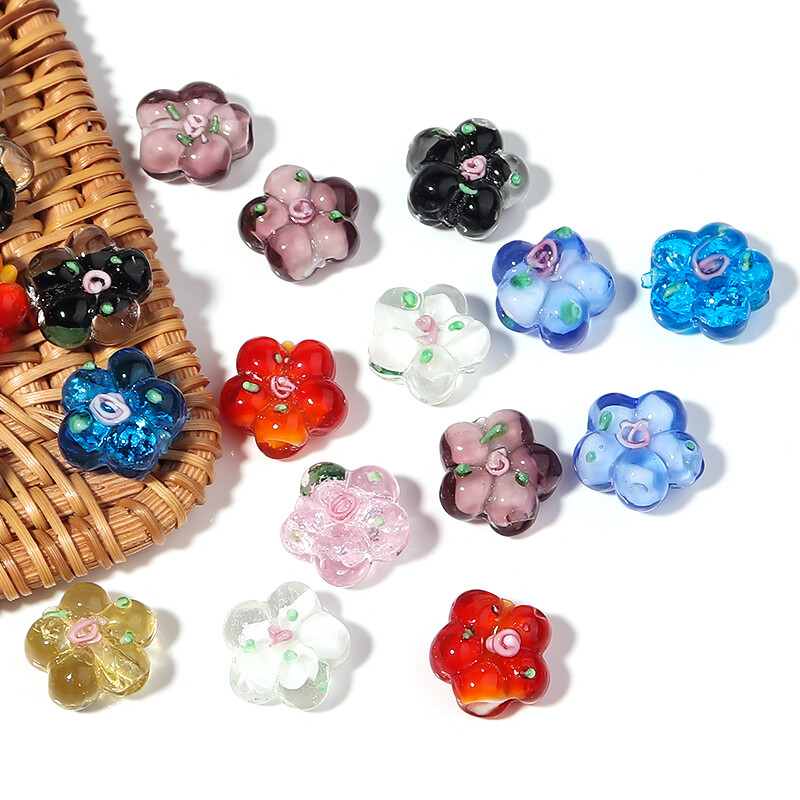 10 kom/lot Višebojne staklene perle Proziran cvijet Labava glazura privjesci za izradu nakita DIY narukvice Lampwork pribor