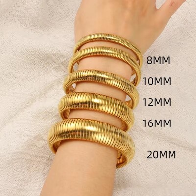 Pankų plačios stambios apyrankės apyrankės, sukraunamos lanksčios tempimo grandinės storos nerūdijančio plieno apyrankės moterims, vandeniui atsparūs papuošalai