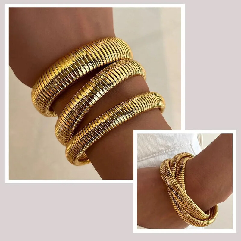 Pankų plačios stambios apyrankės apyrankės, sukraunamos lanksčios tempimo grandinės storos nerūdijančio plieno apyrankės moterims, vandeniui atsparūs papuošalai