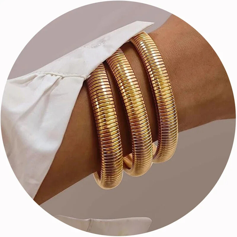 Pankų plačios stambios apyrankės apyrankės, sukraunamos lanksčios tempimo grandinės storos nerūdijančio plieno apyrankės moterims, vandeniui atsparūs papuošalai