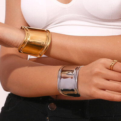 EBbelle Cool Unisex Style Wave Wide Cuff Bracelet Exaggerated Geometric неръждаема стомана гривна жени Водоустойчиви бижута