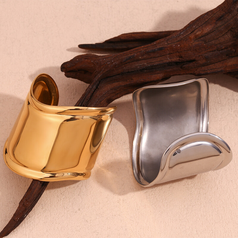 EBbelle Cool Unisex Style Wave Wide Cuff Bracelet Exaggerated Geometric Uhlíkový náramok pre ženy Vodotesné šperky