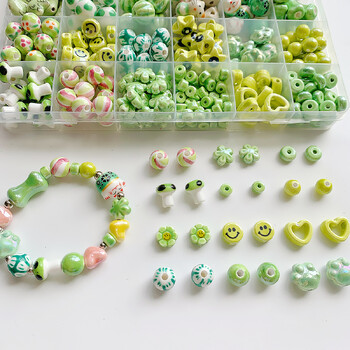 Fresh Green Series Ceramic Cute Flower Mushroom Love Heart Loose Beads DIY Hand-beaded κολιέ Υλικό βραχιόλι