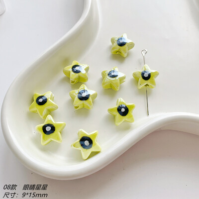 Šviežios žalios serijos keraminės mielos gėlės grybų meilės širdelės palaidi karoliukai „pasidaryk pats“ rankomis papuošti karoliukais apyrankės medžiaga