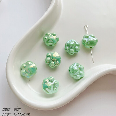 Šviežios žalios serijos keraminės mielos gėlės grybų meilės širdelės palaidi karoliukai „pasidaryk pats“ rankomis papuošti karoliukais apyrankės medžiaga