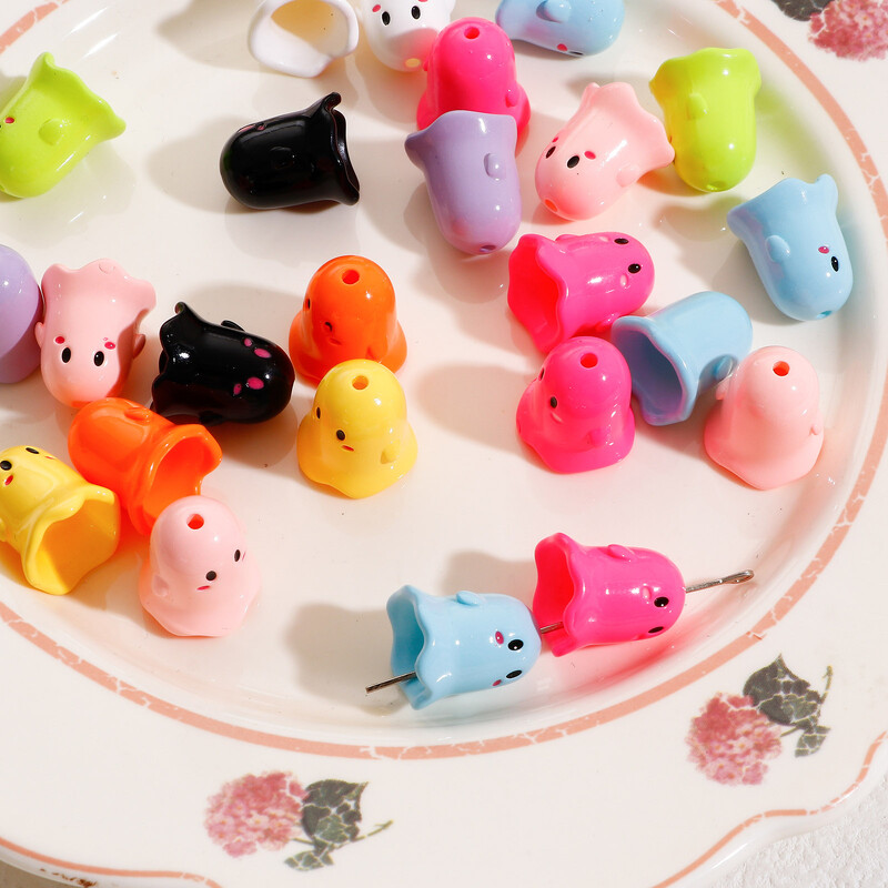 5 buc. margele de Halloween acrilice multicolore pictate cu fantome de Halloween pentru realizarea de bijuterii cu farmec 17 mm x 15 mm, gaura: 1,8 mm