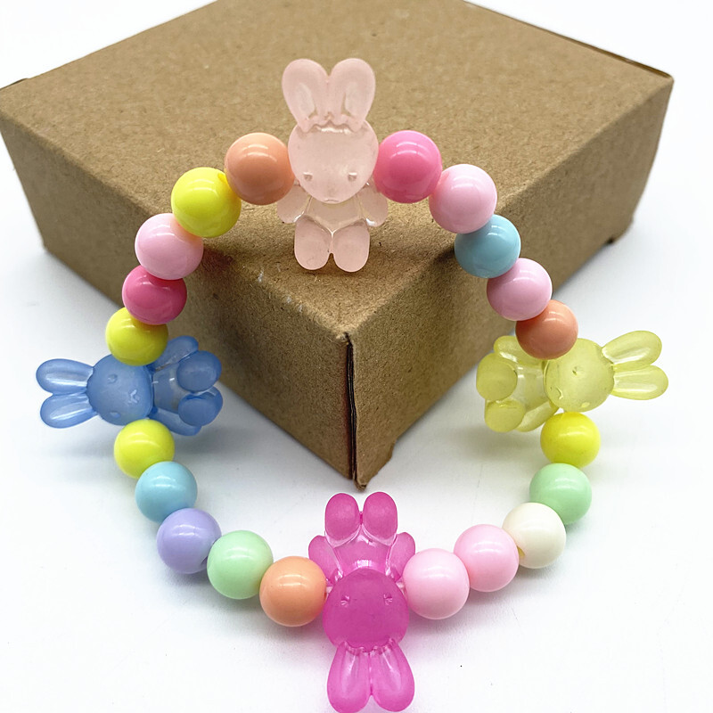 Új 10 akril átlátszó medve szivárvány nyúl barkács gyöngyös gyűrűs karkötő házi készítésű ajándékok