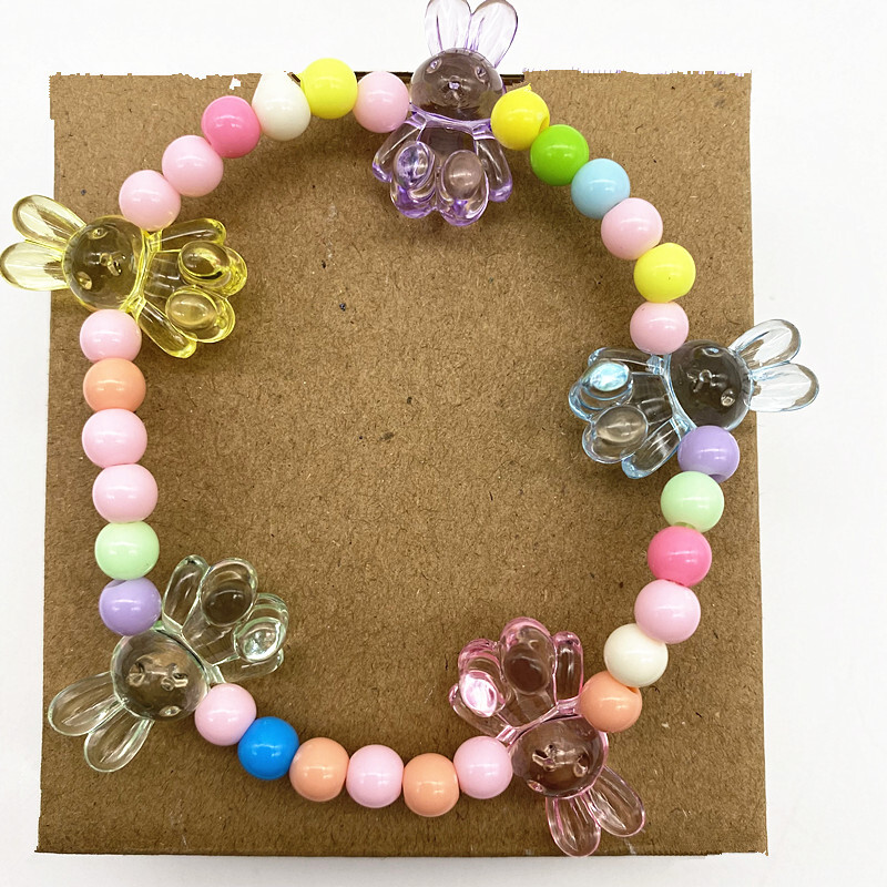 Új 10 akril átlátszó medve szivárvány nyúl barkács gyöngyös gyűrűs karkötő házi készítésű ajándékok