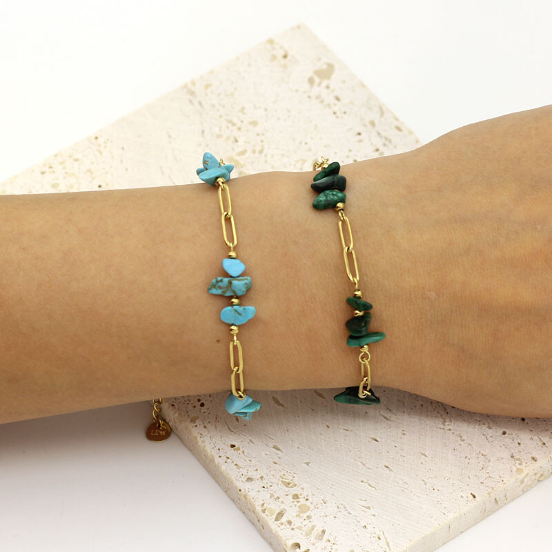 Neregulāra drupināta akmens rokas ķēdes rokassprādze sievietēm ar nerūsējošā tērauda pārklājumu, īsta zelta rokassprādze sievietēm, 2024. gada jaunas tendences rotaslietas