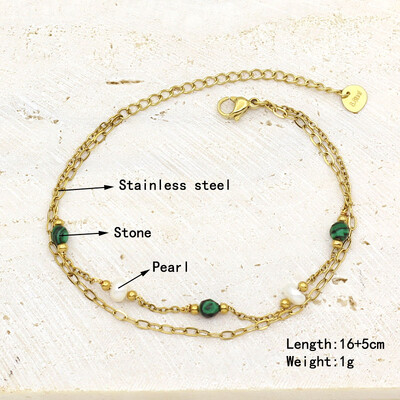 Natūralaus akmens perlų karoliukų styginių rankų darbo pakabukas apyrankė moterims, nerūdijančio plieno paauksuota grandininė apyrankė, moteriška papuošalai