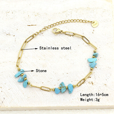 Natūralaus akmens perlų karoliukų styginių rankų darbo pakabukas apyrankė moterims, nerūdijančio plieno paauksuota grandininė apyrankė, moteriška papuošalai