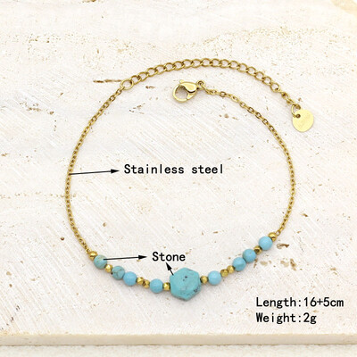 Natūralaus akmens perlų karoliukų styginių rankų darbo pakabukas apyrankė moterims, nerūdijančio plieno paauksuota grandininė apyrankė, moteriška papuošalai