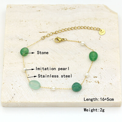 Natūralaus akmens perlų karoliukų styginių rankų darbo pakabukas apyrankė moterims, nerūdijančio plieno paauksuota grandininė apyrankė, moteriška papuošalai