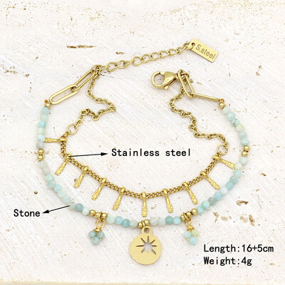 Natūralaus akmens perlų karoliukų styginių rankų darbo pakabukas apyrankė moterims, nerūdijančio plieno paauksuota grandininė apyrankė, moteriška papuošalai