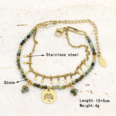 Natūralaus akmens perlų karoliukų styginių rankų darbo pakabukas apyrankė moterims, nerūdijančio plieno paauksuota grandininė apyrankė, moteriška papuošalai