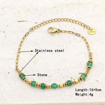 Natūralaus akmens perlų karoliukų styginių rankų darbo pakabukas apyrankė moterims, nerūdijančio plieno paauksuota grandininė apyrankė, moteriška papuošalai