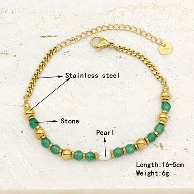 Natūralaus akmens perlų karoliukų styginių rankų darbo pakabukas apyrankė moterims, nerūdijančio plieno paauksuota grandininė apyrankė, moteriška papuošalai