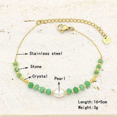 Natūralaus akmens perlų karoliukų styginių rankų darbo pakabukas apyrankė moterims, nerūdijančio plieno paauksuota grandininė apyrankė, moteriška papuošalai