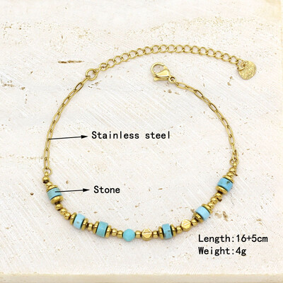 Natūralaus akmens perlų karoliukų styginių rankų darbo pakabukas apyrankė moterims, nerūdijančio plieno paauksuota grandininė apyrankė, moteriška papuošalai