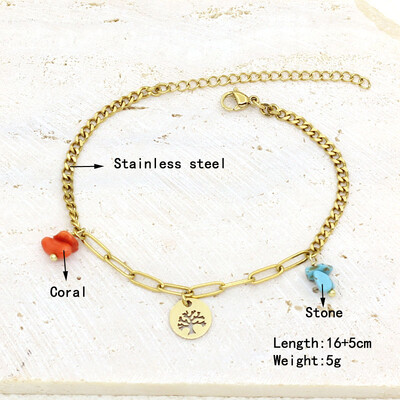 Natūralaus akmens perlų karoliukų styginių rankų darbo pakabukas apyrankė moterims, nerūdijančio plieno paauksuota grandininė apyrankė, moteriška papuošalai