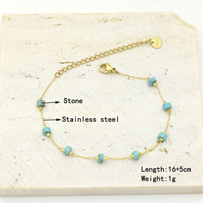 Natūralaus akmens perlų karoliukų styginių rankų darbo pakabukas apyrankė moterims, nerūdijančio plieno paauksuota grandininė apyrankė, moteriška papuošalai