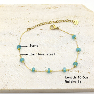 Natūralaus akmens perlų karoliukų styginių rankų darbo pakabukas apyrankė moterims, nerūdijančio plieno paauksuota grandininė apyrankė, moteriška papuošalai