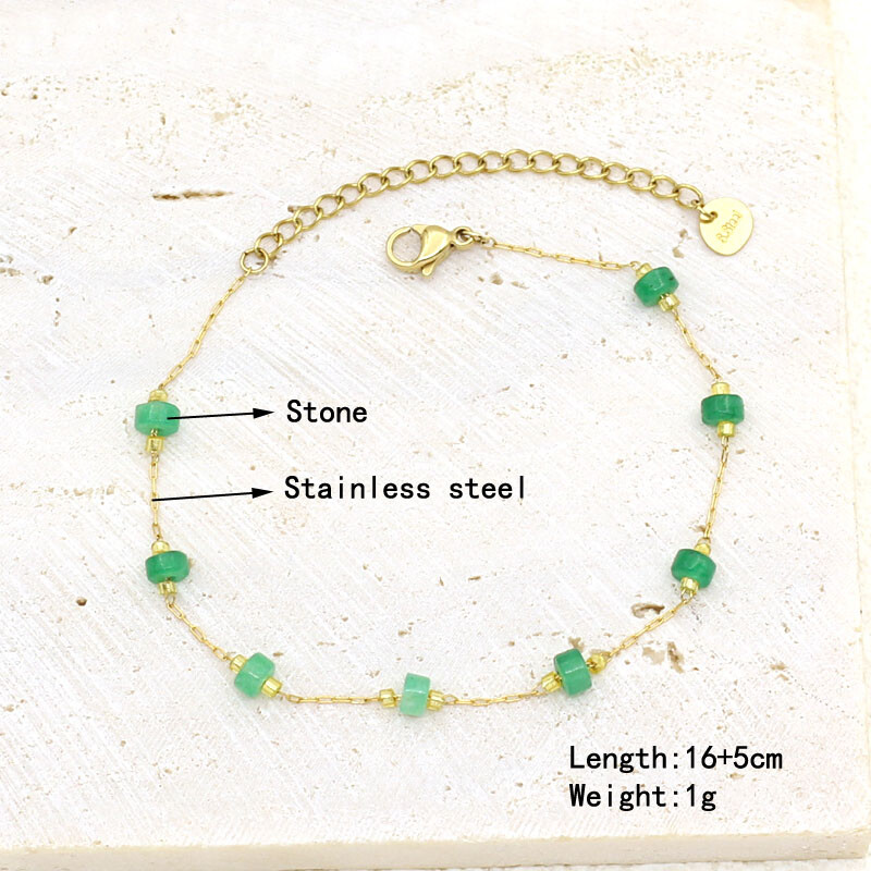 Natūralaus akmens perlų karoliukų styginių rankų darbo pakabukas apyrankė moterims, nerūdijančio plieno paauksuota grandininė apyrankė, moteriška papuošalai