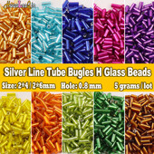 5g 2*4mm 2*6mm ezüst vonalú csőhüvelyek H üveggyöngyök laza távtartó maggyöngyök kézimunka ékszerkészítéshez, kézzel készített barkácsvarrás