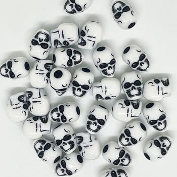 20 τμχ/τσάντα Halloween Skull Beads Ακρυλικό Υλικό 4,8mm Μεγάλη Τρύπα Μαύρο Λευκό για Βραχιόλι Κολιέ